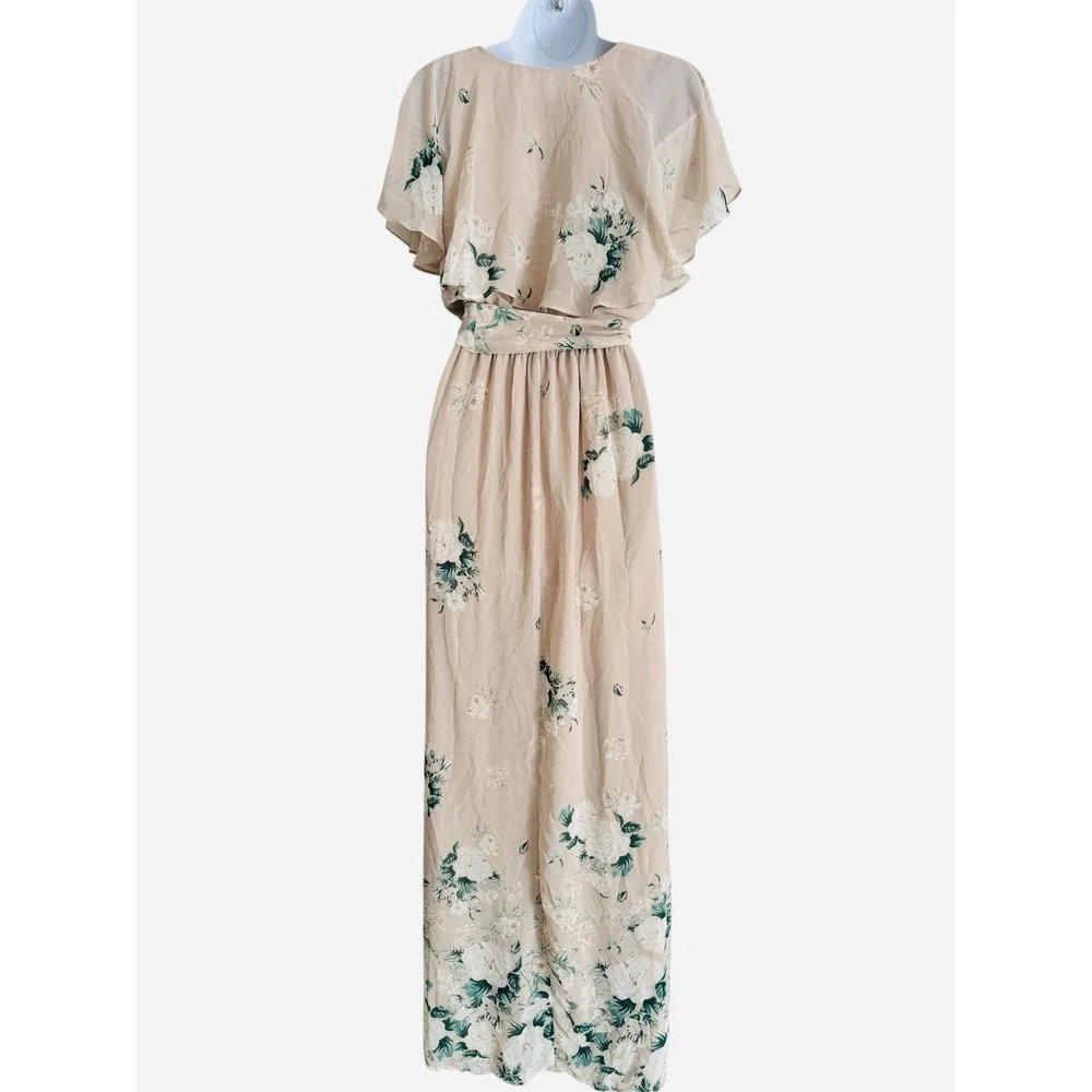 Show Me Your MuMu Maxi Dress M AUDREY Blush Floral‎ Ruffle Wrap Front Chiffon